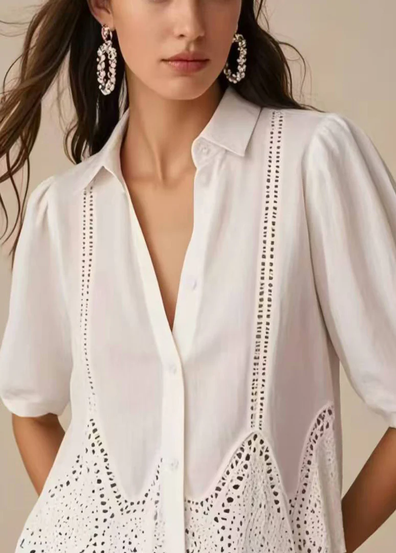 Women's Lace Bohemian White Slim Shirt