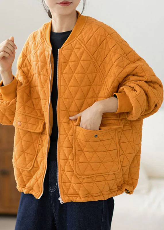 Casual O-Neck Zipper Plaid Thick Jacket Long Sleeve