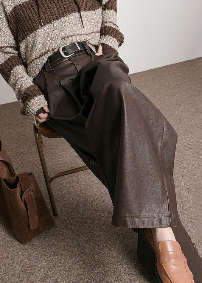 Women's Large Size Pocket High Waist Faux Leather Pants