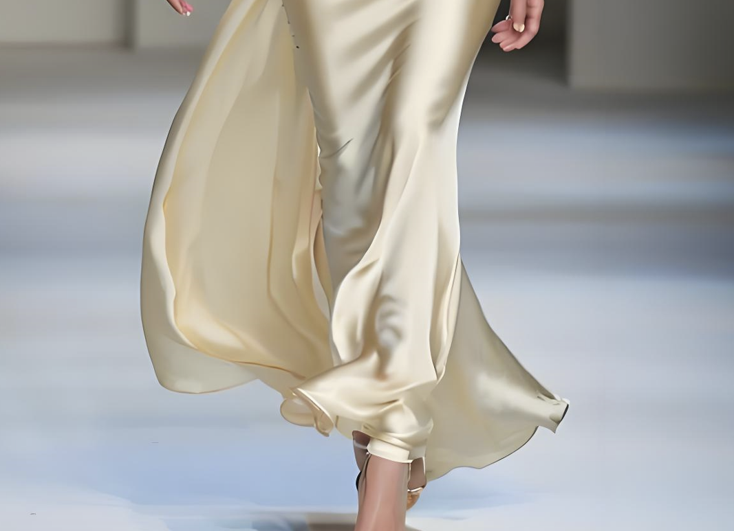 Women's Yellow Long Sleeve Silk Dress Spring Summer