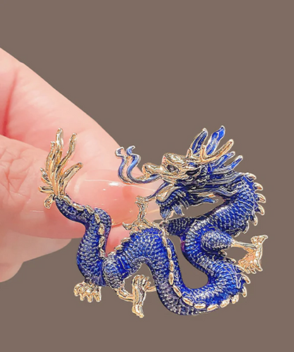 Women's Blue Alloy & Enamel Dragon Brooch