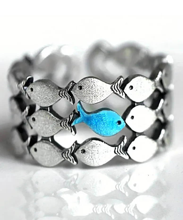 Women's Yellow Sterling Silver Fish Ring