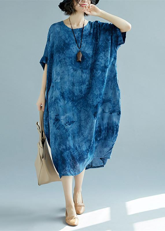 Blue Long Linen Dress Plus Size