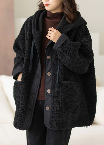 Patchwork Buttoned Thick Faux Fur Hooded Coat