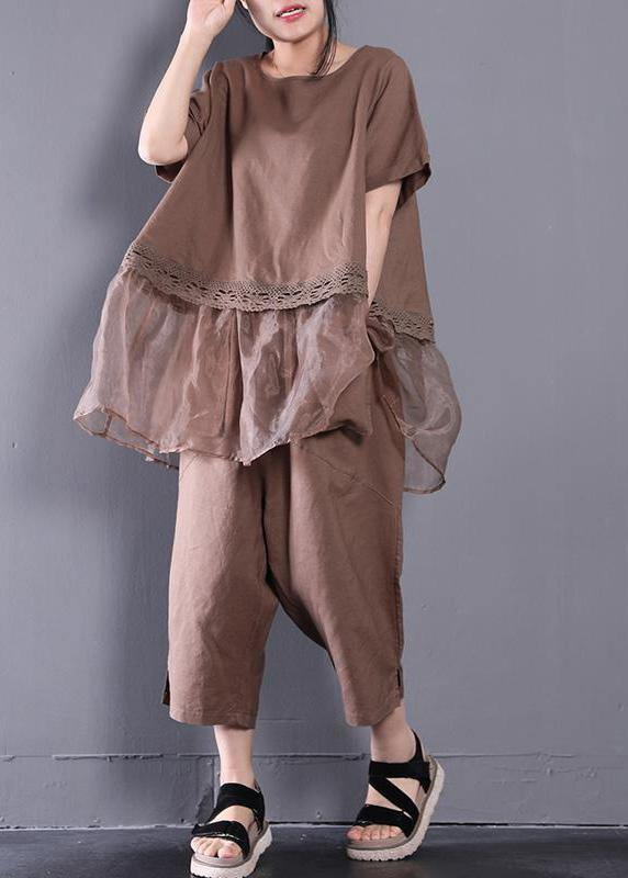 Women's Casual Beach Khaki Two Piece Set