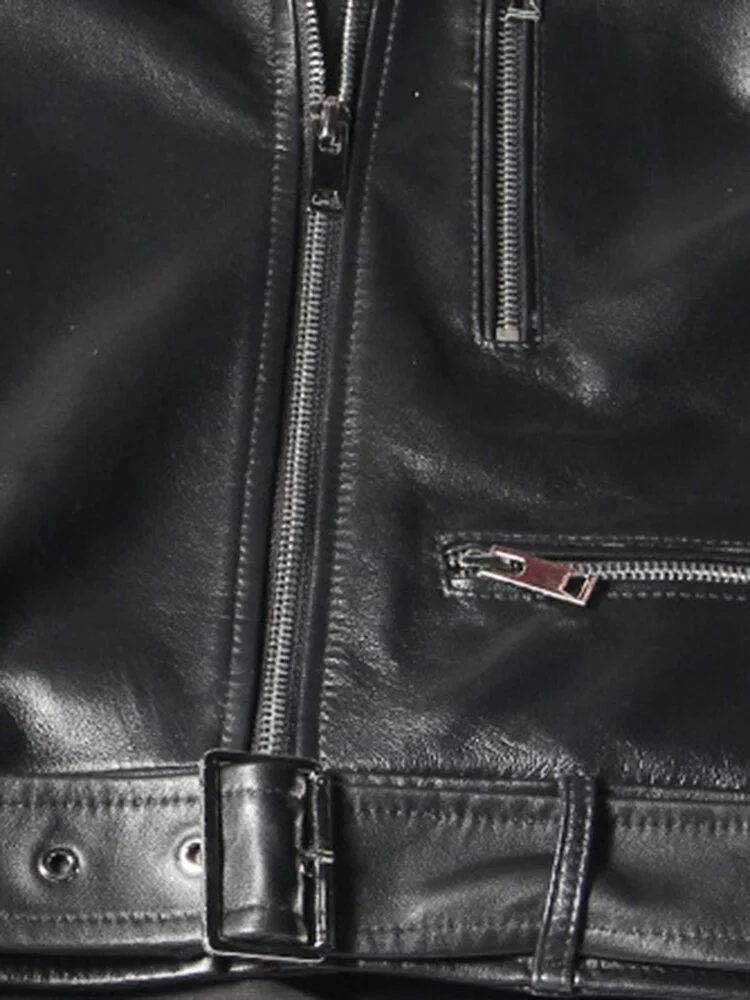 Women's Plus Size Black Lapel Patchwork Patchwork Multi-Layer Tulle Zipper Leather Jacket