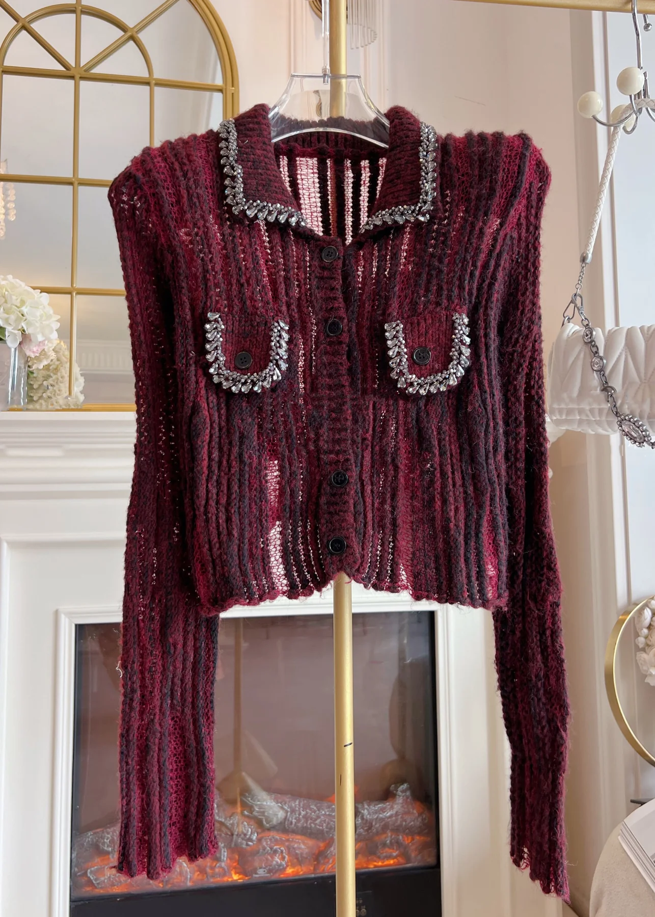 Women's Loose Zirconia Hollow Patchwork Knit Sweater