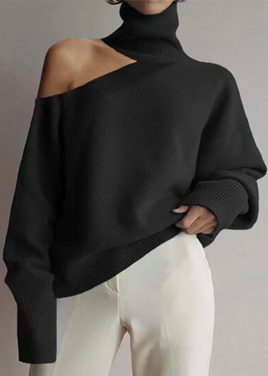 Women's Leopard Print High Neck Off Shoulder Cozy Knit Sweater Fall