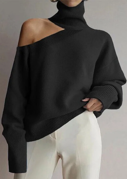 Women's Leopard Print High Neck Off Shoulder Cozy Knit Sweater Fall