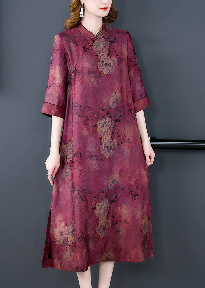 Women's Plus Size Purple Lapel Printed Button Down Dress