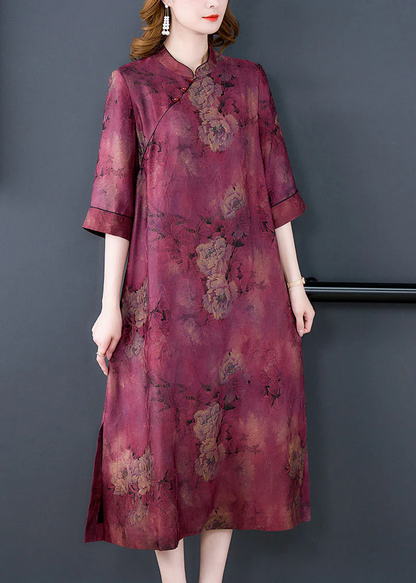 Women's Plus Size Purple Lapel Printed Button Down Dress