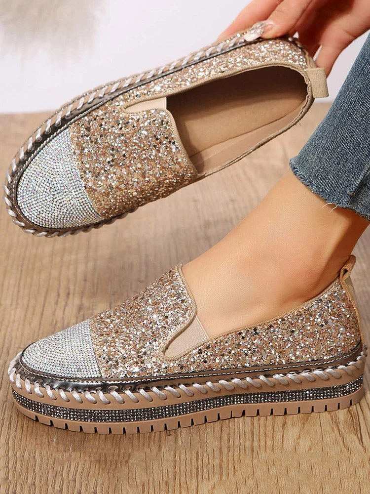 Sequined One-Step Loafers