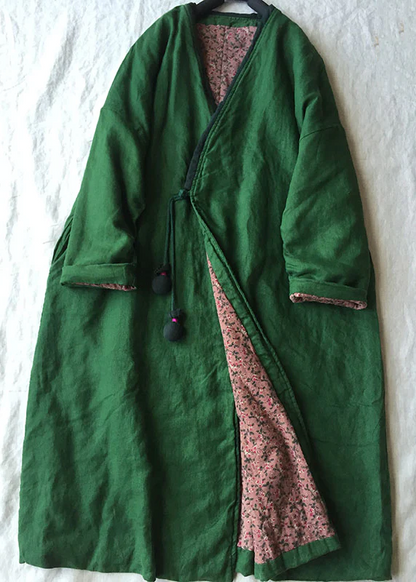 Women's V-neck Button Down Cotton Linen Parka