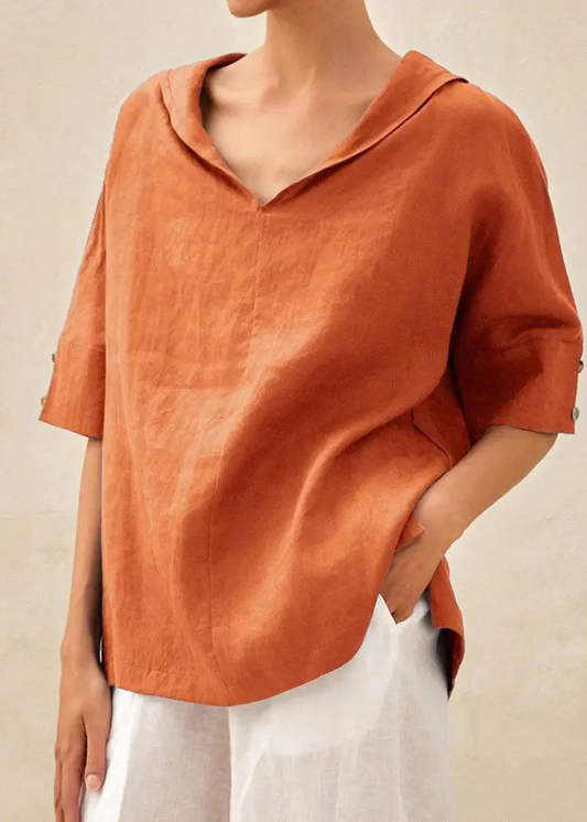 Cotton Orange Round Neck Side Cardigan Short Sleeve