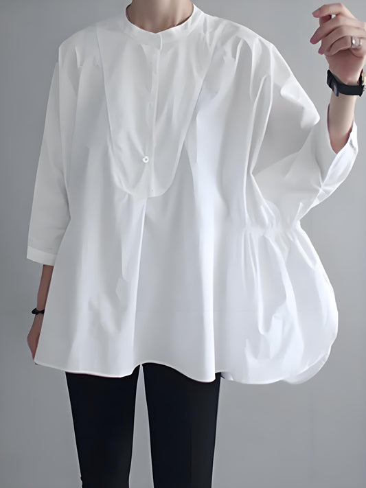 Women's Plus Size Loose White Bat Sleeve Half Sleeve Top Spring