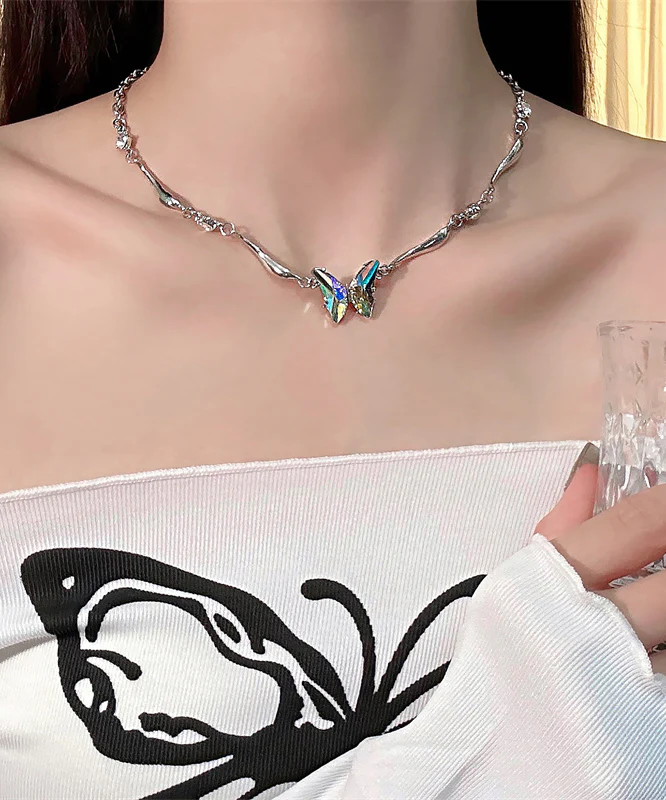 Women's Chic Hundred Silk Stainless Steel Butterfly Pendant Necklace