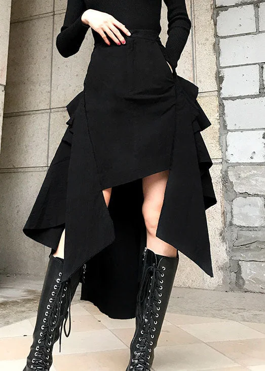 Button Pocket Asymmetric Ruffle Half Bodycon Skirt