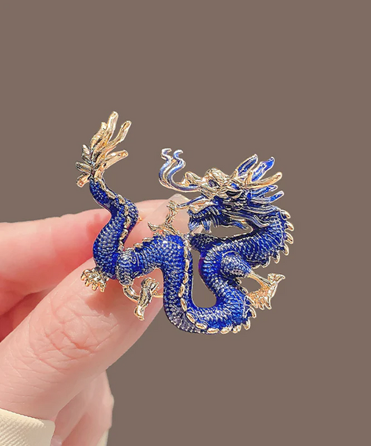 Women's Blue Alloy & Enamel Dragon Brooch