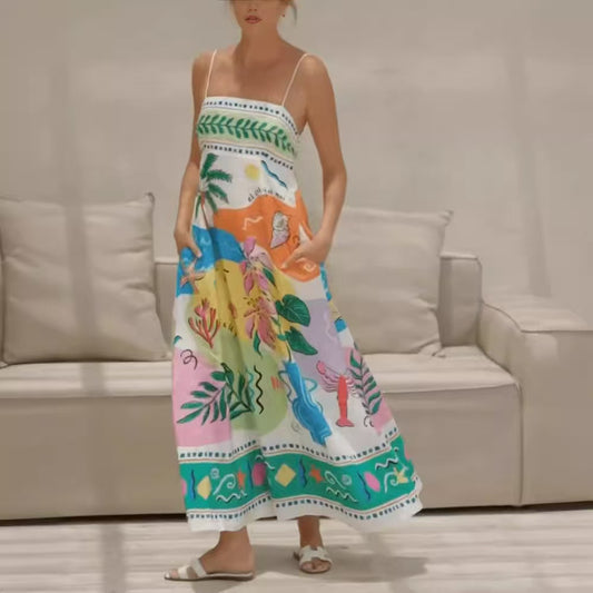 Stylish Halter Printed Swing Dress