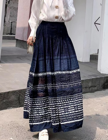 Elegant Printed Striped Embroidered Skirt