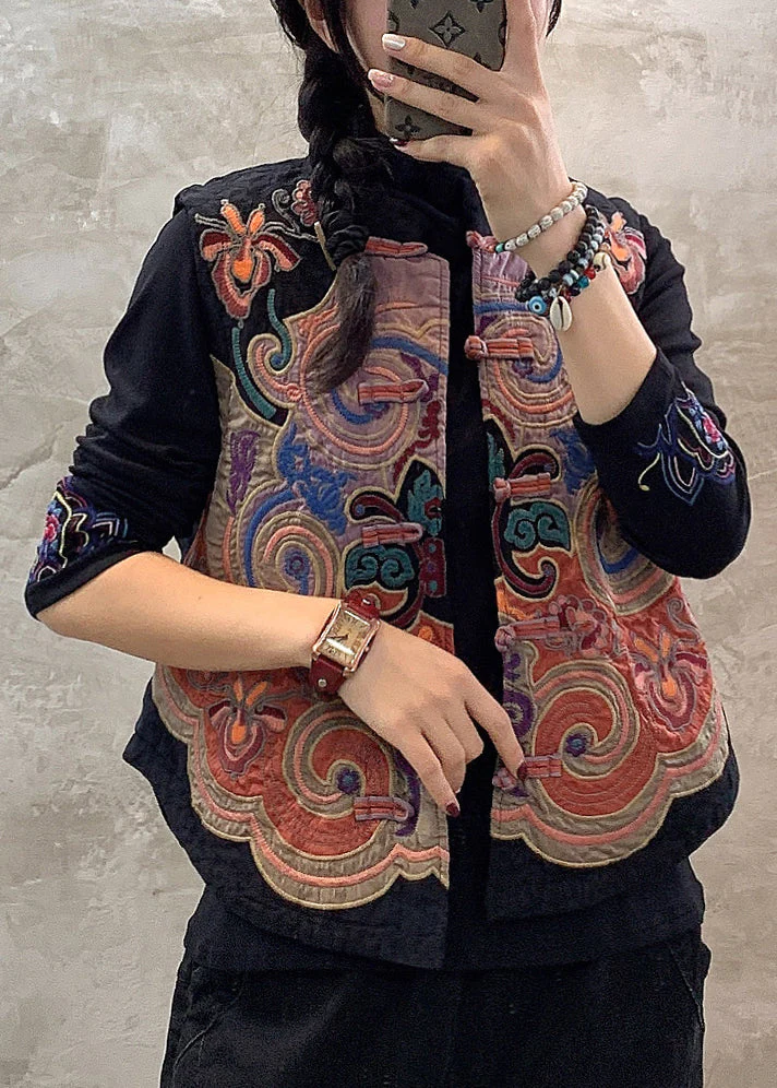 Vintage Embroidered Floral Button Vest