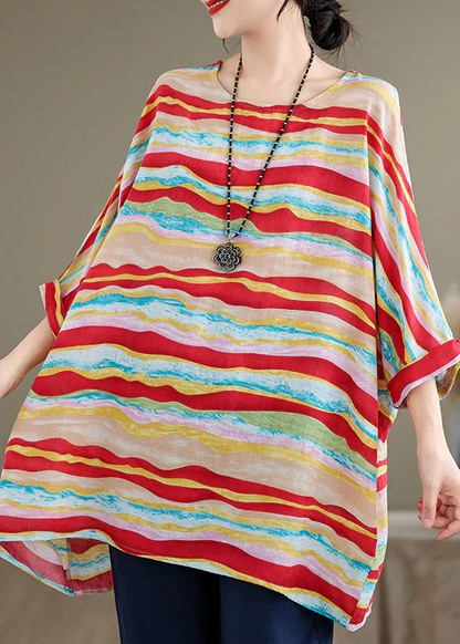 Women's O-Neck Stripe Plus Cotton Shirt Top