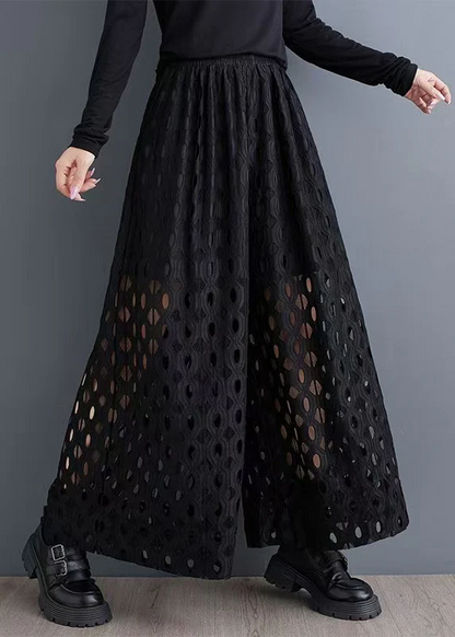 Black Skeleton Wide Leg Pants Trousers