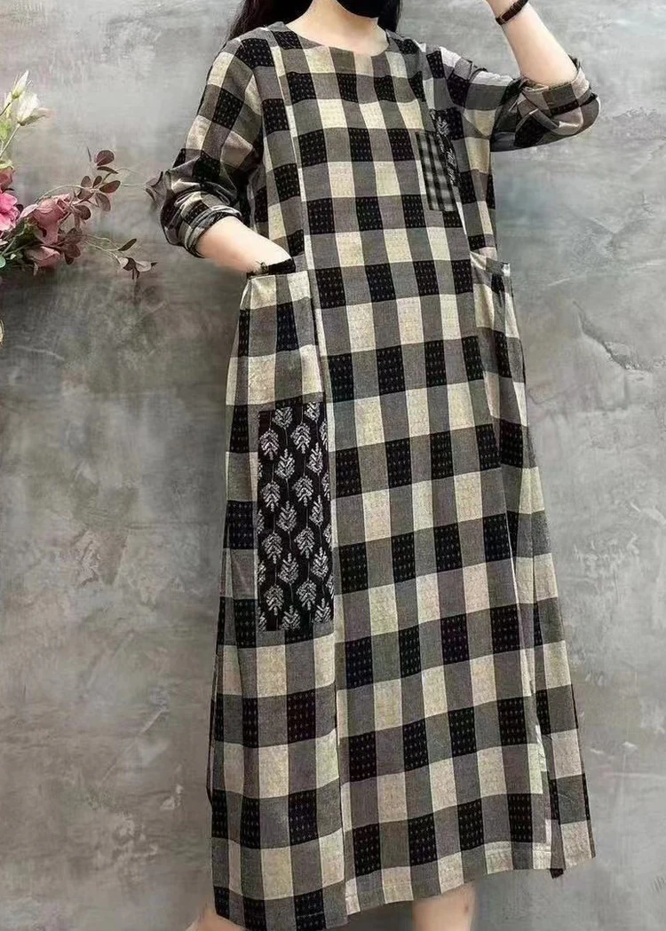 Casual Collar Pocket Printed Patchwork Long Sleeve Dress