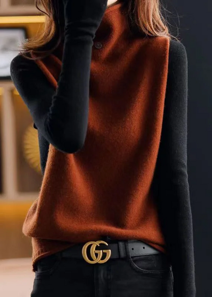 Women's Plus Size High Neck Patchwork Wool Knit Sleeveless Vest