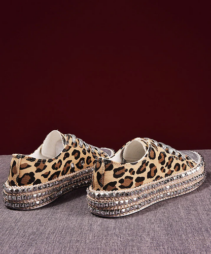 Women's White Boho Leopard Patchwork Flat Women's Shoes