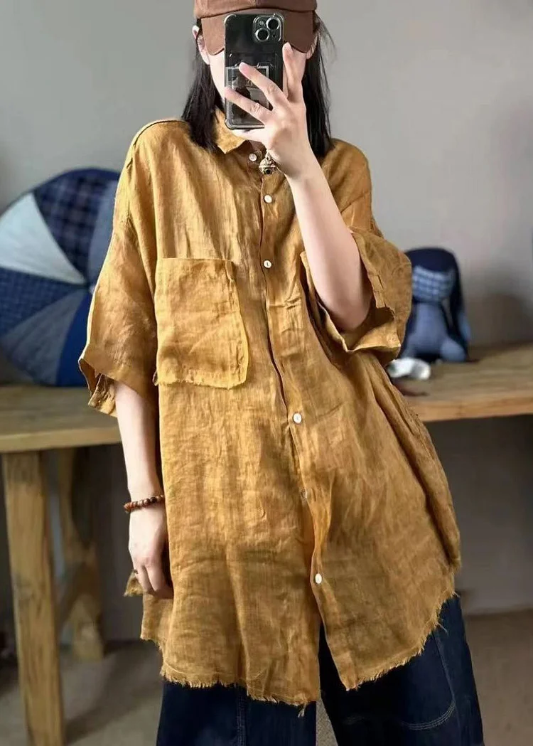 Women's Linen Shirt Blouse Half Sleeve