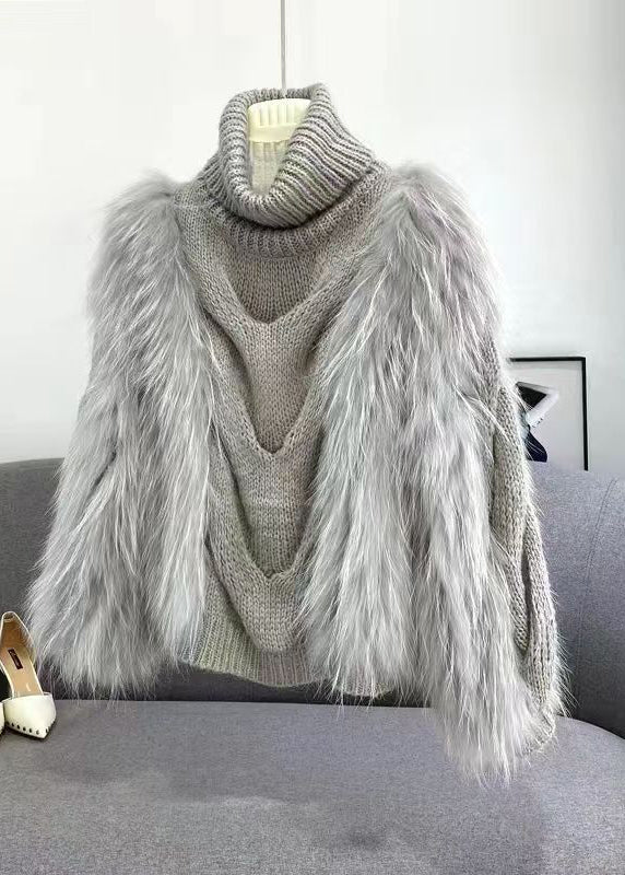 Women's Loose Wool Patchwork Knit Turtleneck Sweater