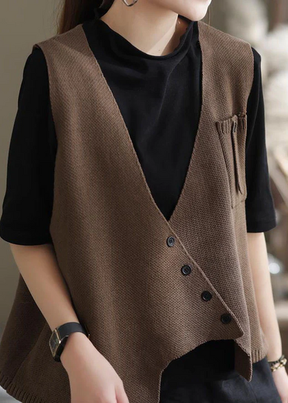 Elegant Asymmetric Patchwork Knit Vest Sleeveless