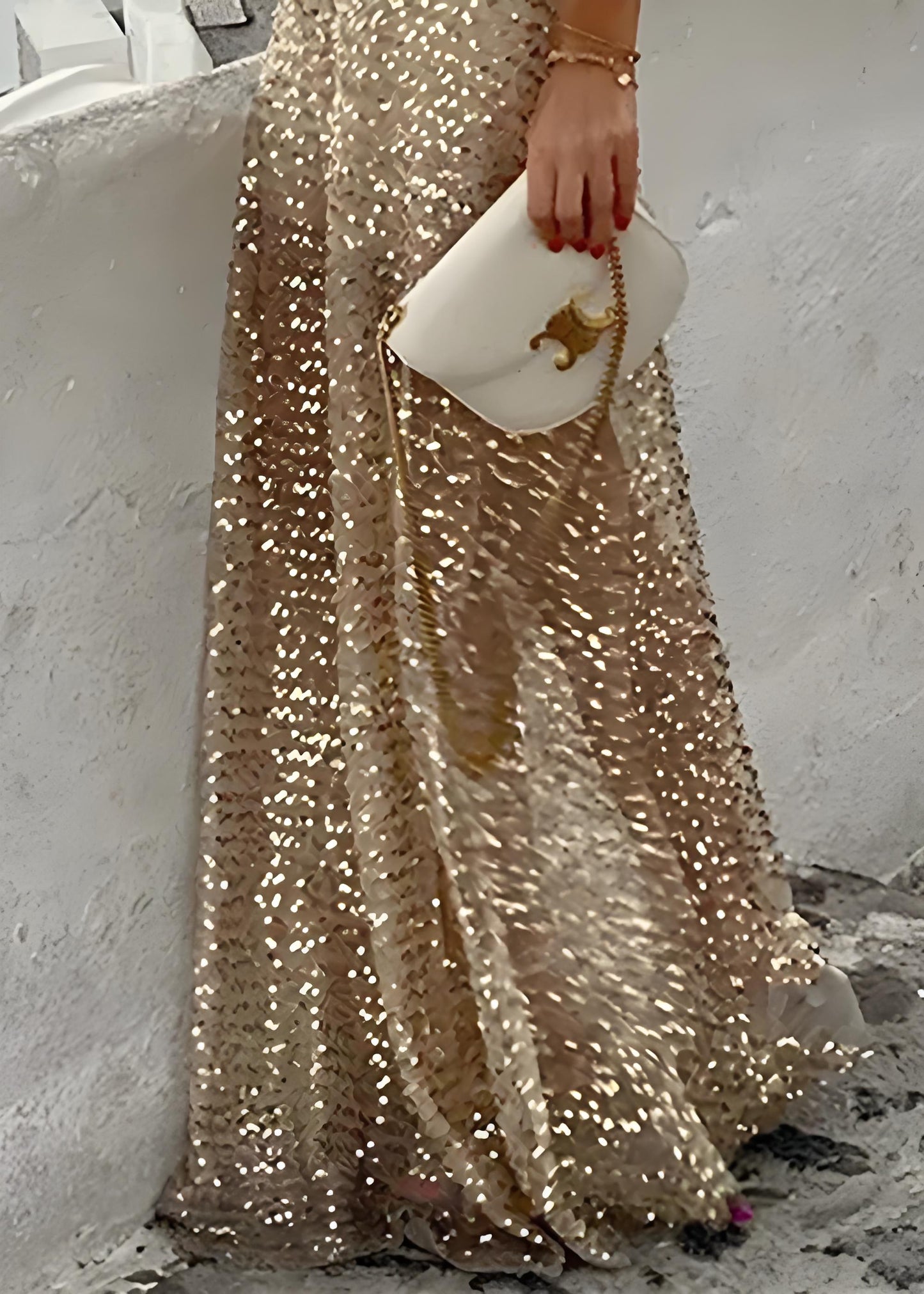 Women's Original Beige Fashion Gold Sequin High Waist Long Skirt