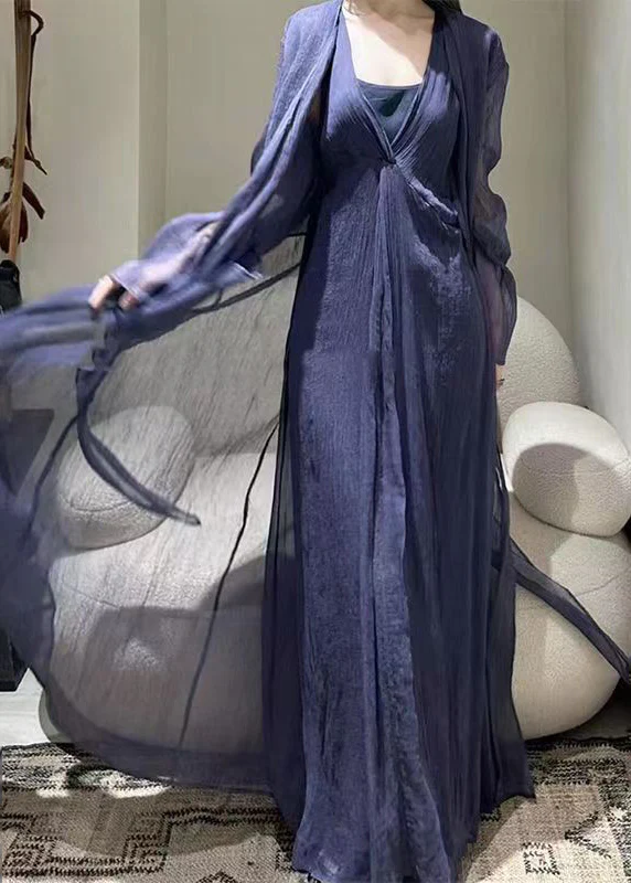 Casual Patchwork Tie Waist Tulle Asymmetric Long Sleeve Dress