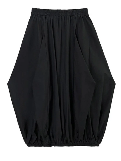 Black Elasticated Waist Irregular Pleated Bubble Skirt