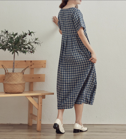 Plaid Plain Fine Fabric Dress Natural Cotton Dress Organic Gauze Soft Loungewear Customized Plus Size Dresses