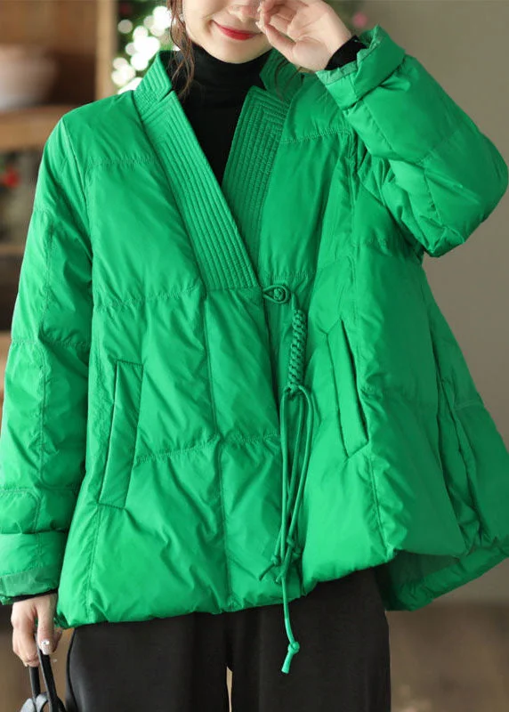 Women's Large Size V-Neck Super Button Duck Down Down Coat Winter