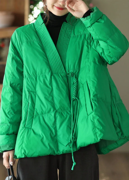 Women's Large Size V-Neck Super Button Duck Down Down Coat Winter