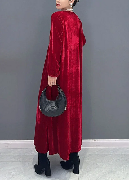 Women's Plus Size Silk Velvet Long Sleeve Long Dresses