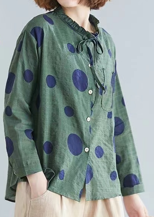 Casual Literary Linen Ruffle Neck Shirt Top