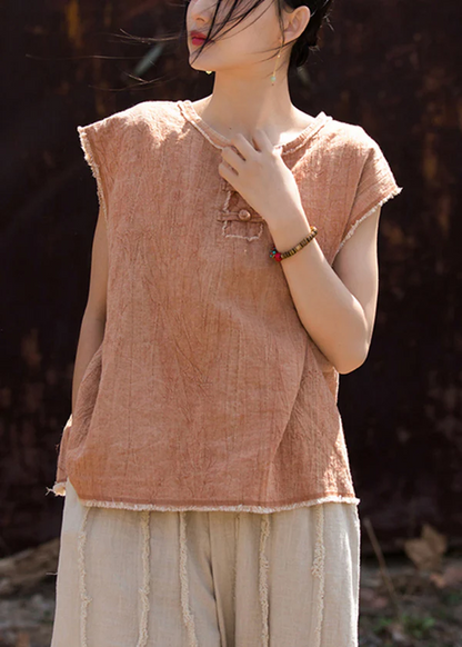 Chinese Buttoned Cotton Shirt Sleeveless Top
