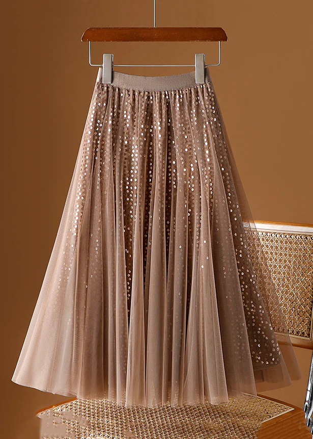Women's Coffee Sequin Tulle Half-body Dress Spring