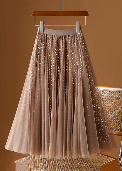 Women's Coffee Sequin Tulle Half-body Dress Spring