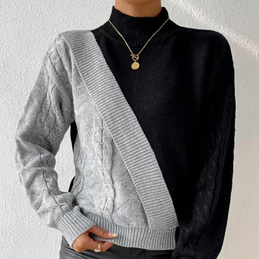 High neck colour blocked knitted jumper