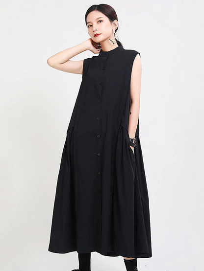 Women's Beach Travel Solid Color Sleeveless Stand-Up Neck Shirt Dresses