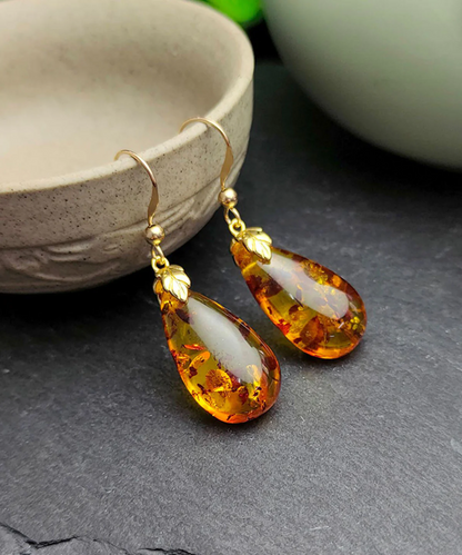 Yellow 14K Gold Amber Drop Earrings