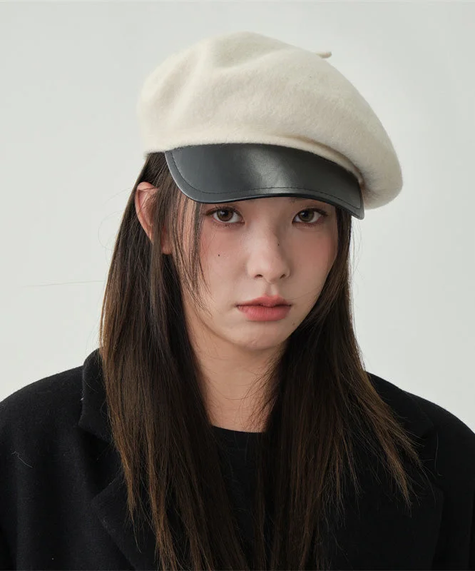 Women's White Solid Color Wool Beret