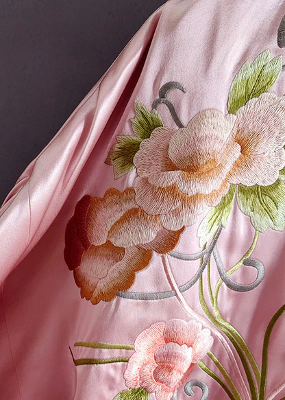 Chinese Style Embroidery Button Patchwork Silk Top