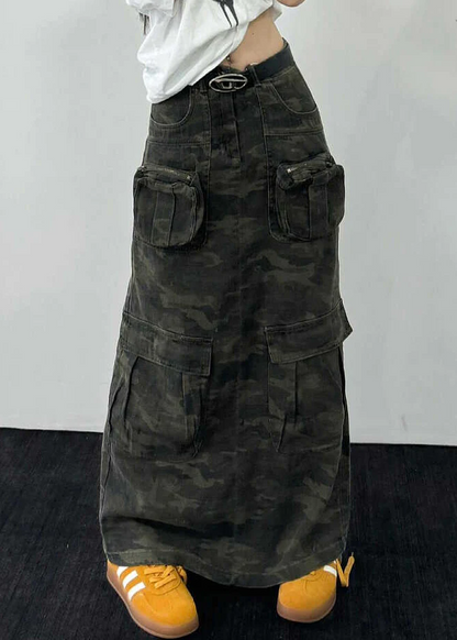 Women's Plus Size Camouflage Pocket Denim Long Skirt